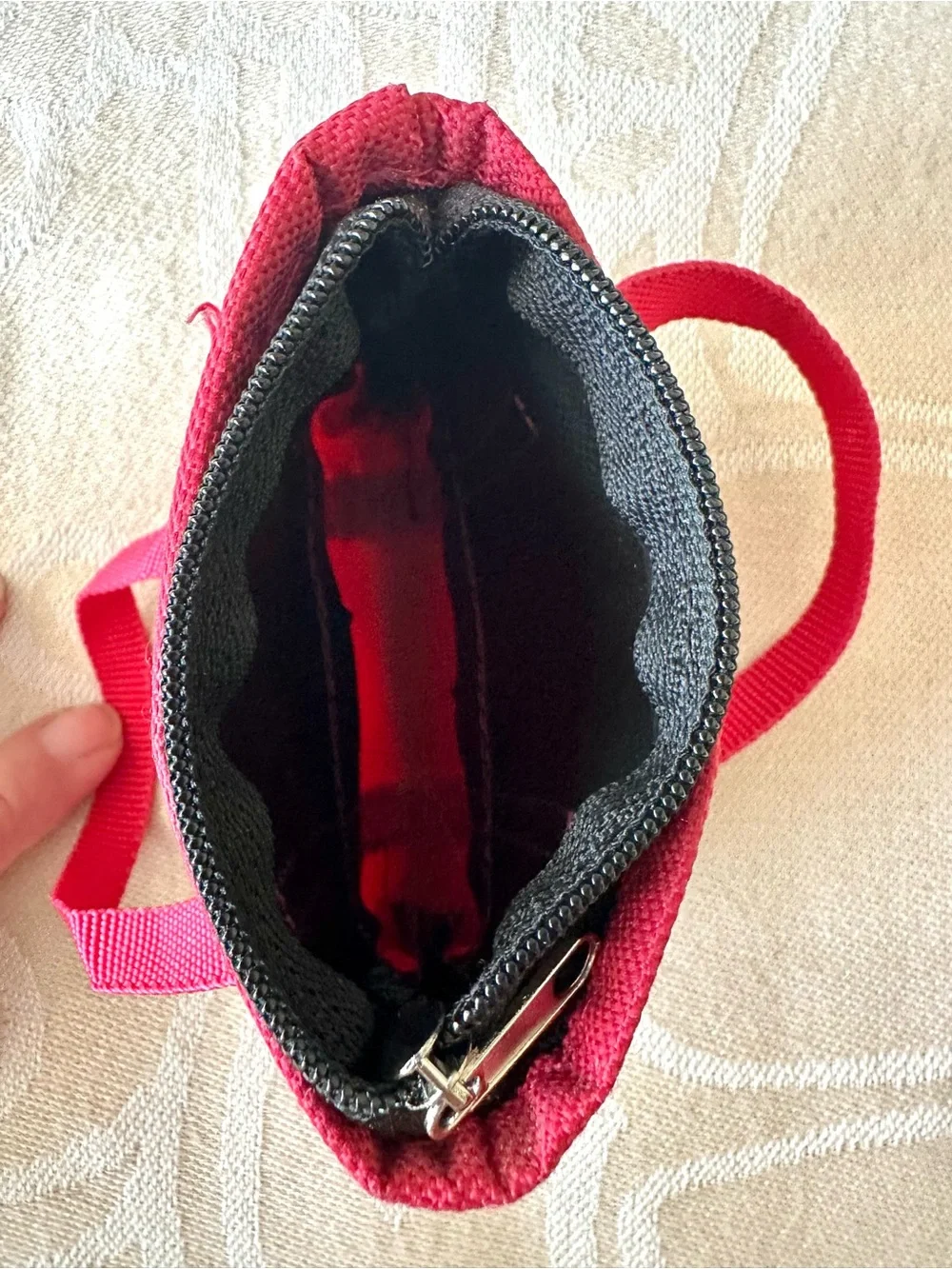 Trader Joe’s Mini Zip Pouch Red Black Canvas Coin Purse Collectible
